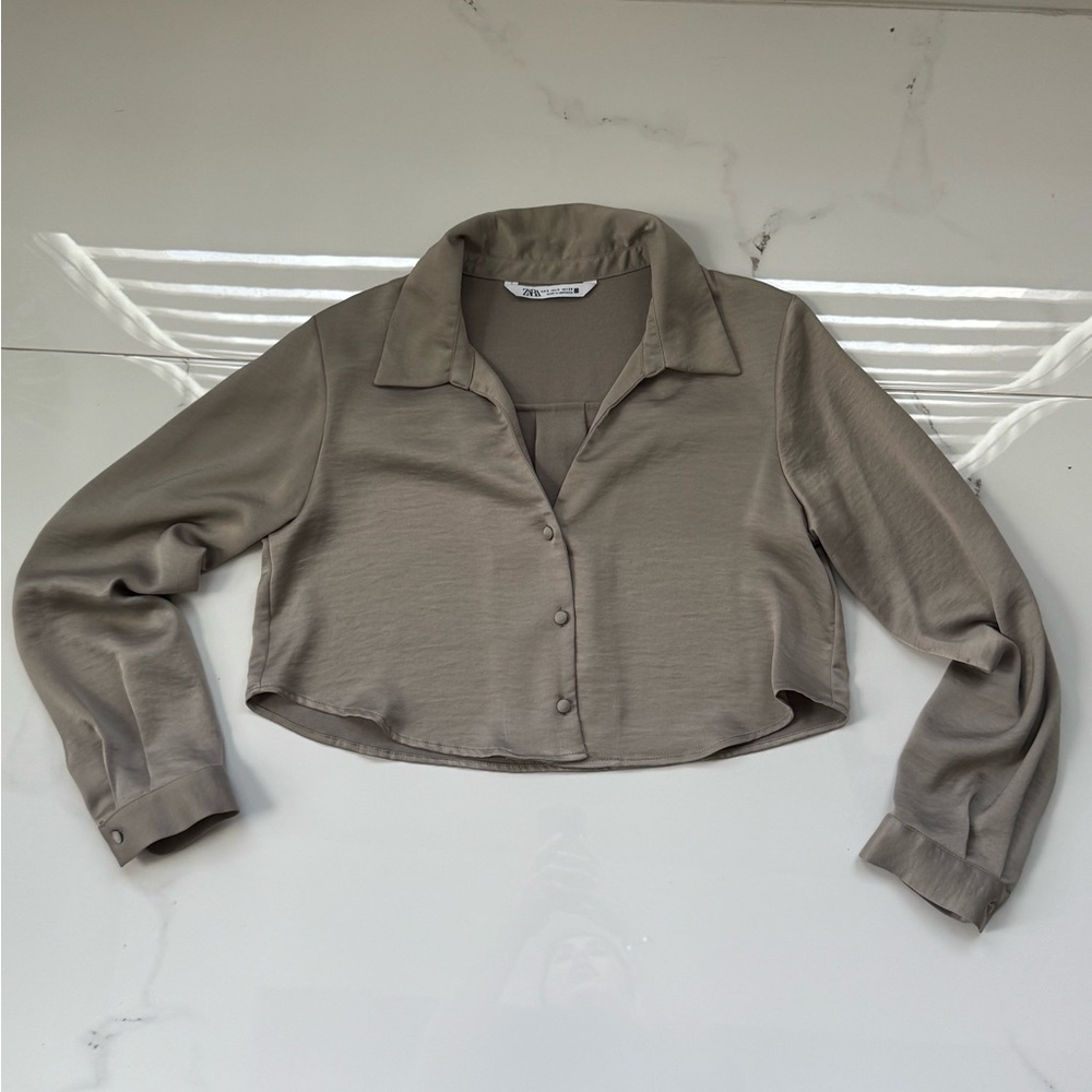 Zara Taupe Button-Down Shirt